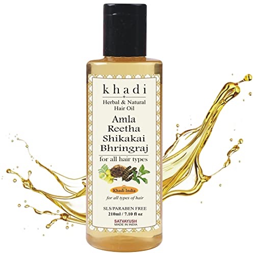 Satvayush Khadi Amla Reetha Shikakai Bhringraj Hair Oil - Best Anti Dandruff SLS/Paraben and Mineral Oil Free- 210 ml - Image 5