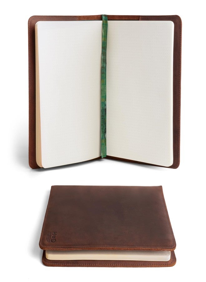 Hide & Drink Rustic Leather Refillable Journal Cover for Moleskine Cahier XL (7.5 x 9.75 in.) w/Típico Strap Handmade by Hide & Drink :: Bourbon Brown - Image 1