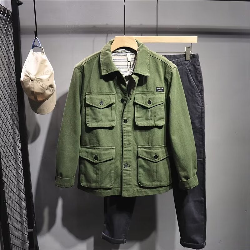 Heavy Washed Multi-Pocket Trendy Brand Casual Workwear Jacket Men's Loose Spring and Autumn Top Japanese Jacket Men's Wear - Image 2