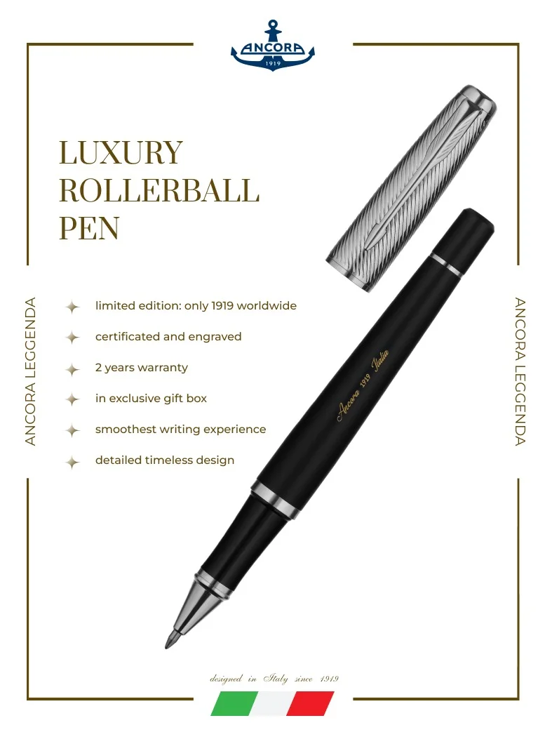 Ancora 1919 Leggenda Limited 888 Edition Refillable Rollerball Pen - Smooth Writing - Elegant Engraved Luxury Pen with Case - Gift for Men & Women