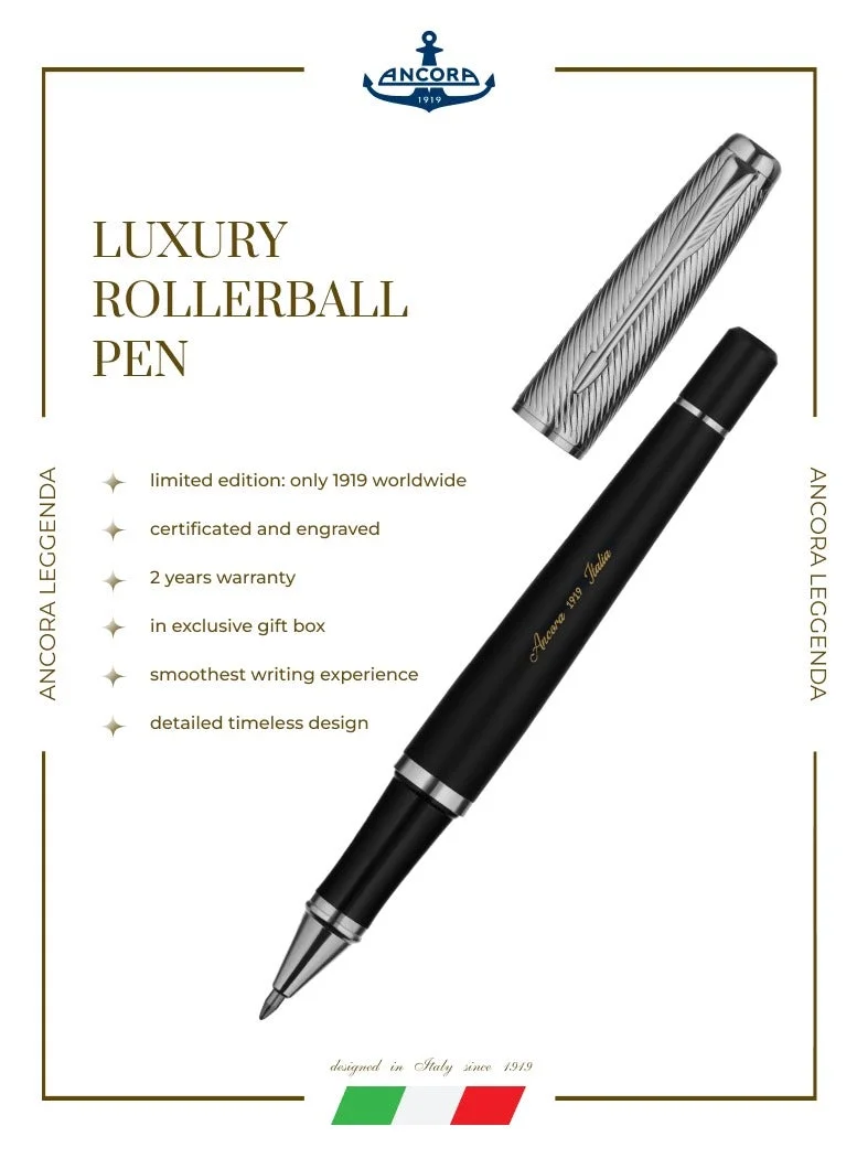 Ancora Ancora 1919 Leggenda 888 Limited Edition Rollerball Pen | Refillable Luxury Italian Pen | Smooth Writing | Blue Ink