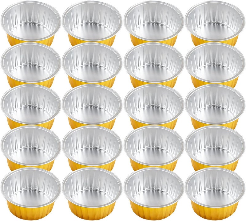 Angoily 50pcs Mini Aluminum Foil Baking Cups for Pudding and Egg Tart Mold, round Small Pudding Pans for Home Bakers and Professional Baking, Gold Disposable Ramekins for Cupcakes - Image 1