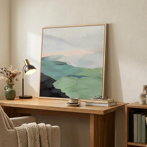 Cuspin Framed Modern Neutral Green Landscape Abstract Wall Art Square Minimalist Canvas Prints Paintings for Walls Sage Green Nature Mountain Scene Pictures for Dining Bedroom Hallway Wall Decor 24x24 In - Image 3
