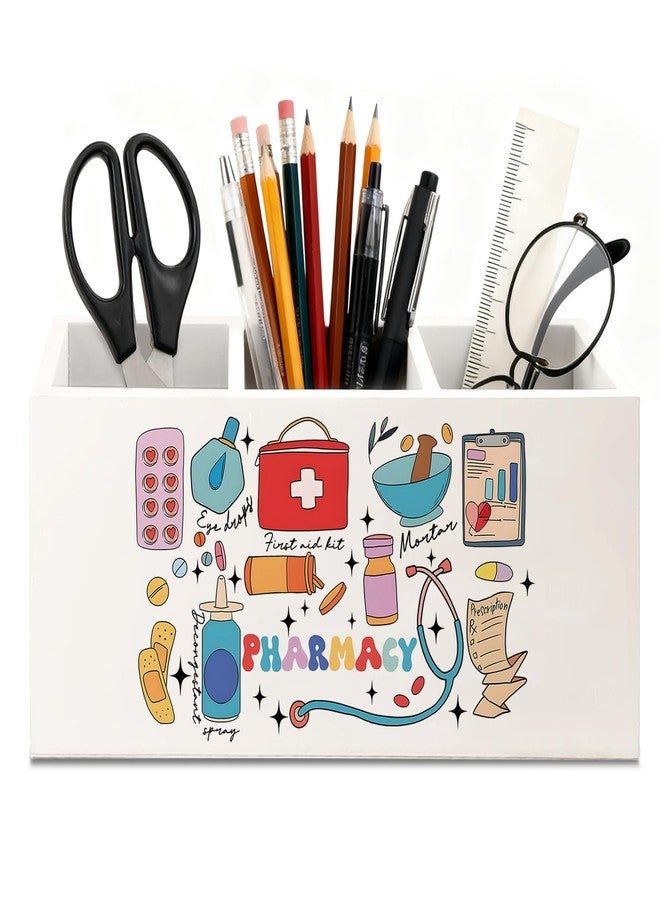 KBRCT Pharmacy Nurse Gifts Pen Holder for Desk, Pharmacy Technician Gifts Wooden Box Sign Desk Decor for Office Home Decoration, Pharmacist Gift Pencil Organizer - Image 1