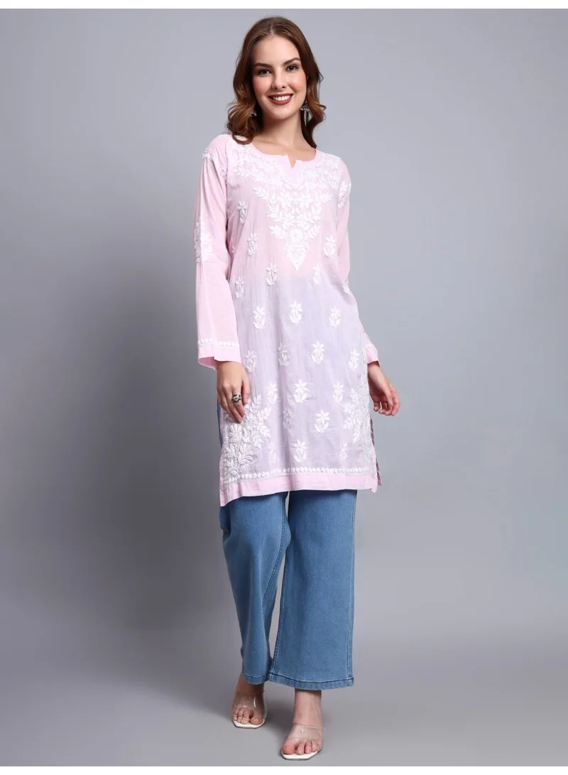 Alaya Pink Women Hand Embroidered Chikankari Cotton Kurti -AL3685 for Women | Best Price UAE