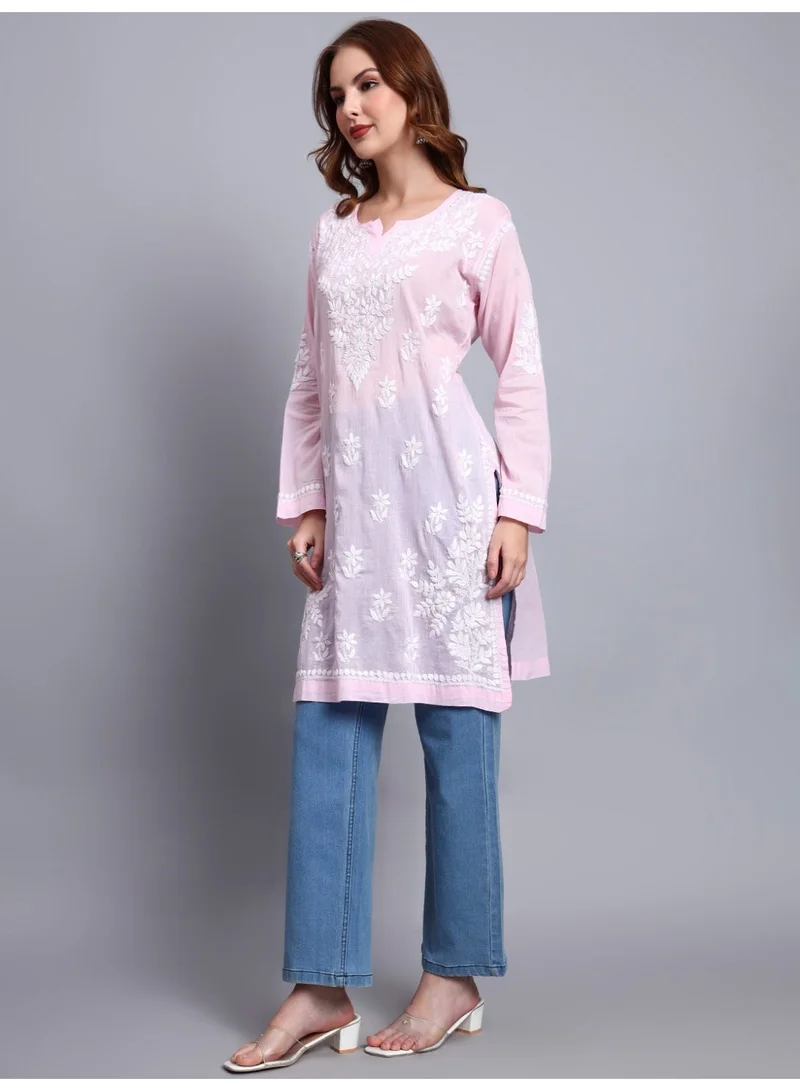 Alaya Pink Women Hand Embroidered Chikankari Cotton Kurti -AL3685 for Women | Best Price UAE
