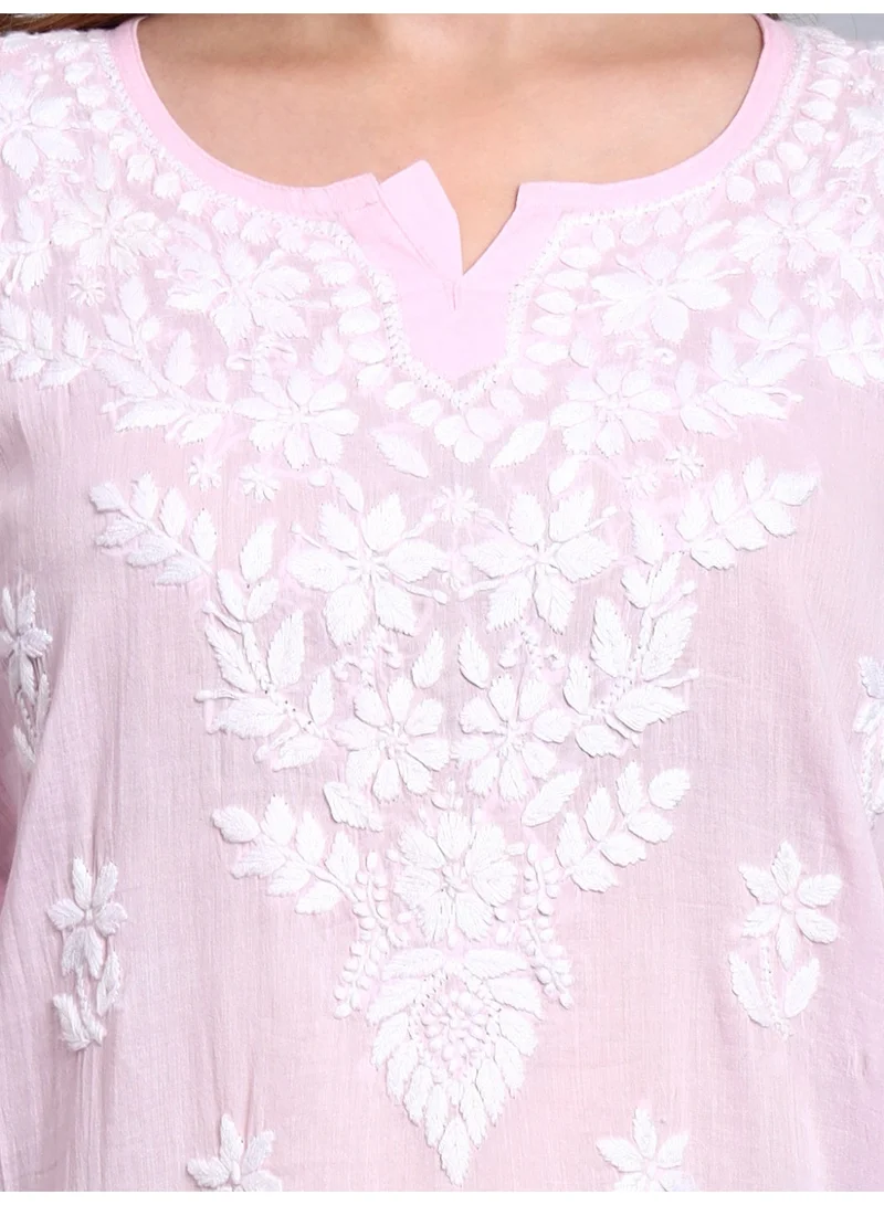 Alaya Pink Women Hand Embroidered Chikankari Cotton Kurti -AL3685 for Women | Best Price UAE