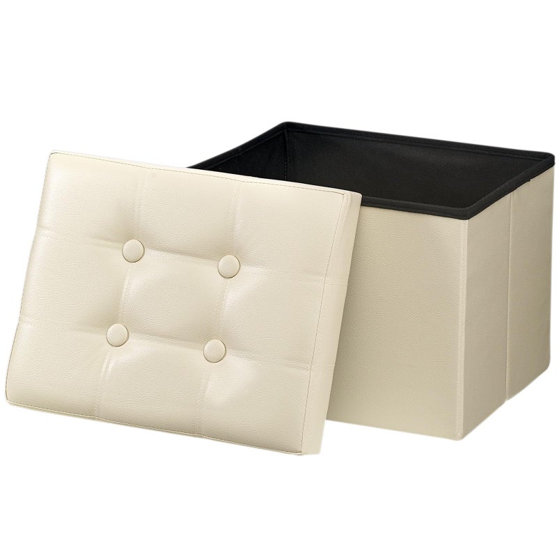 Bsketa Storage Ottoman Folding Foot Stool with Thicker Foam Padded Seat Small Leather Storage Ottoman Bench Foot Rest for Living Room Foldable Coffee Table 17x13x13inBeige