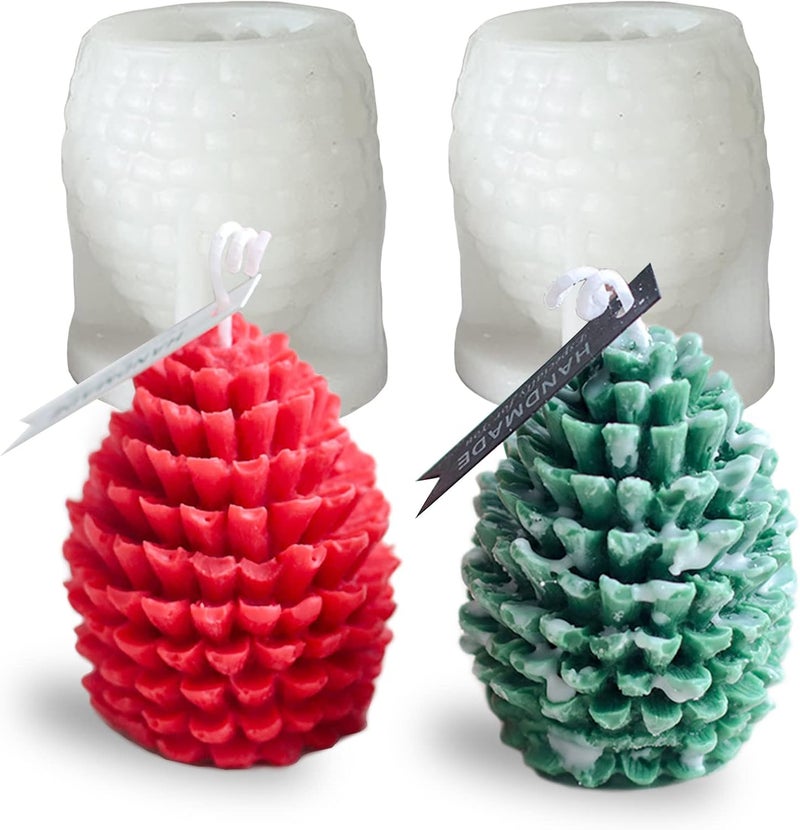 japleed 2Pcs 3D Pine Cone Candle Molds Silicone Resin Candle Mold Christmas Pinecone Candle Soap Beeswax Fondant Chocolate Mould for Epoxy Resin Concrete DIY Gift Ornament Mold Autumn Table Home Decor - Image 1
