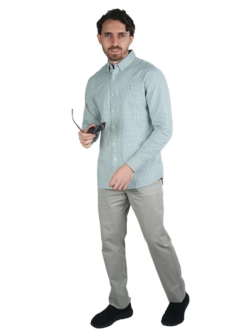 GIORDANO Men's Cotton Oxford Shirt - Small Lion Embroidery, Slim Fit, Full Button