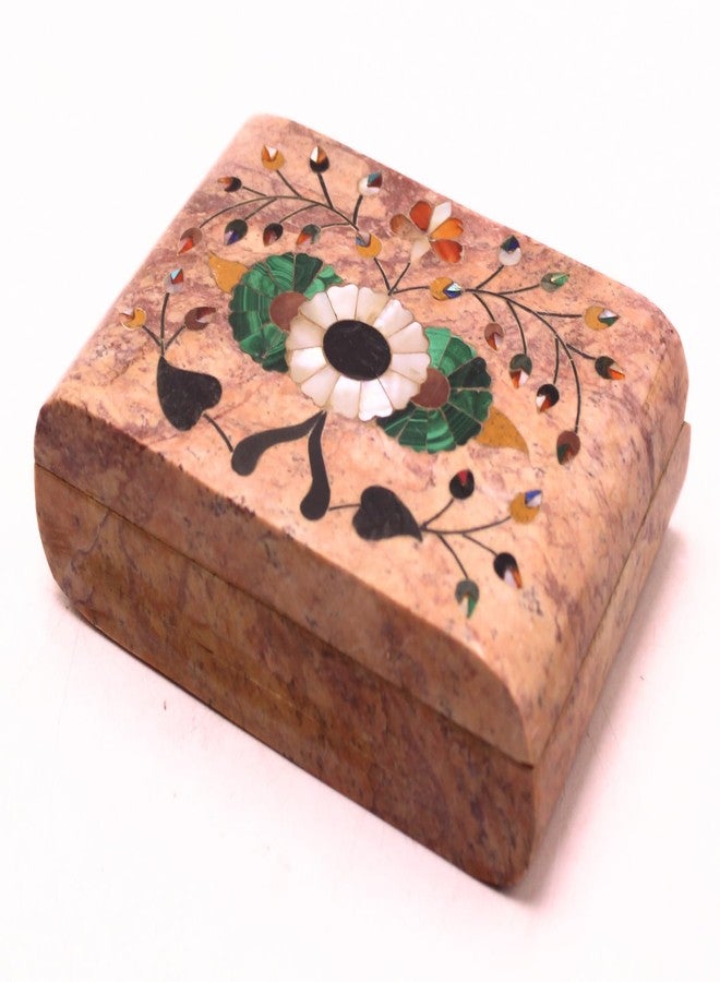 SANDSTERS VR SOURCING Inlaid with Floral Pattern Decorative Box Rectangle Marble Jewelry Oragnizer for Dressing Table Decor - Image 4