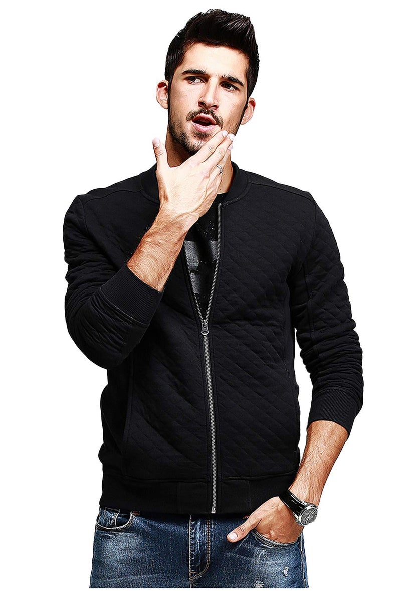 fanideaz Relaxed Fit Blend Branded Bomber Jacket Neck Zipper Standard Length Jacket For Men_Black_2Xl - Image 1