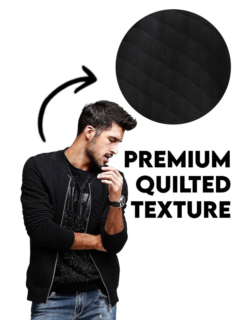 fanideaz Relaxed Fit Blend Branded Bomber Jacket Neck Zipper Standard Length Jacket For Men_Black_2Xl - Image 2