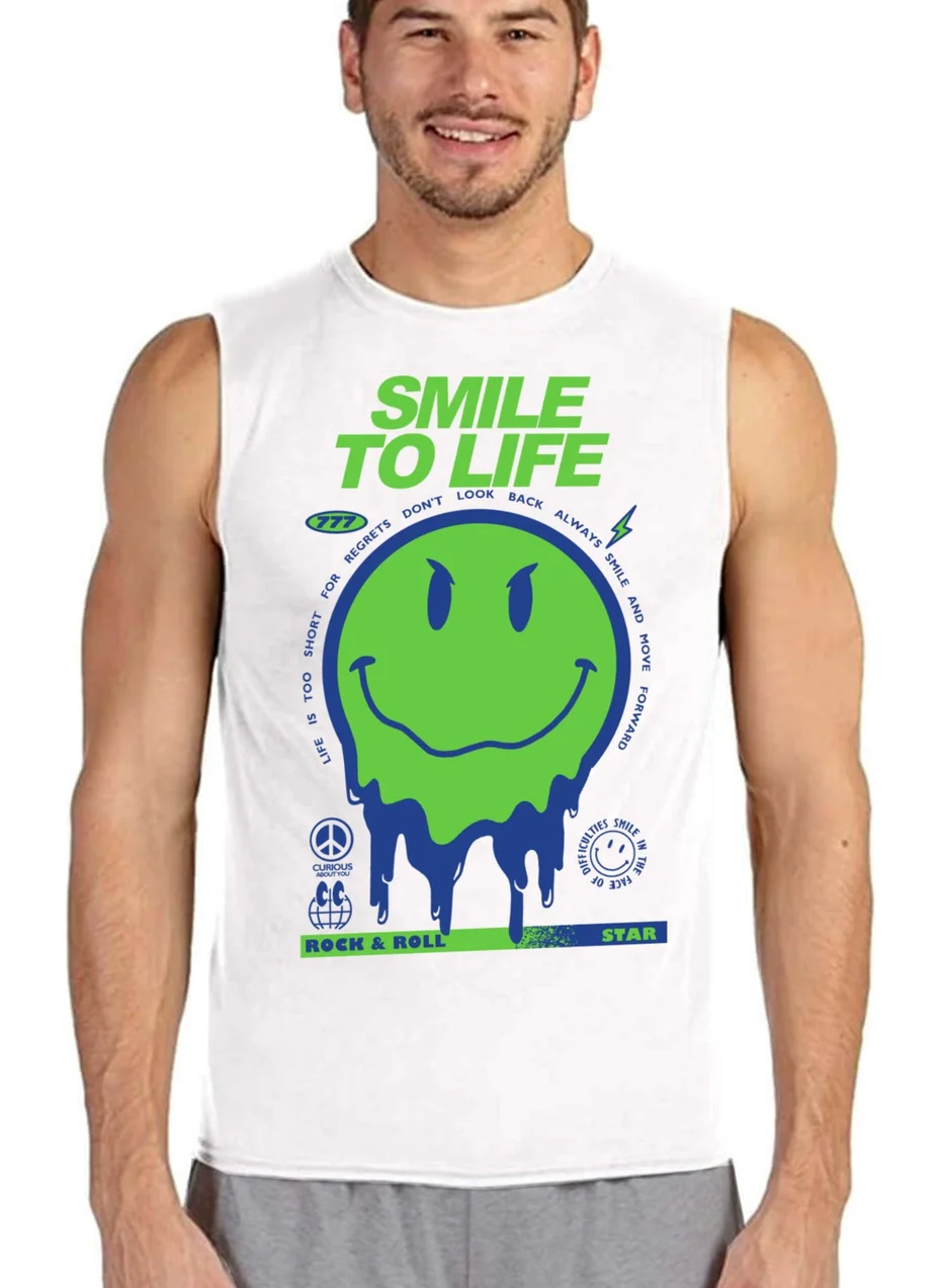 روك اند رول Smile to Life White Cut Sleeve / Sleeveless Men's T-Shirt