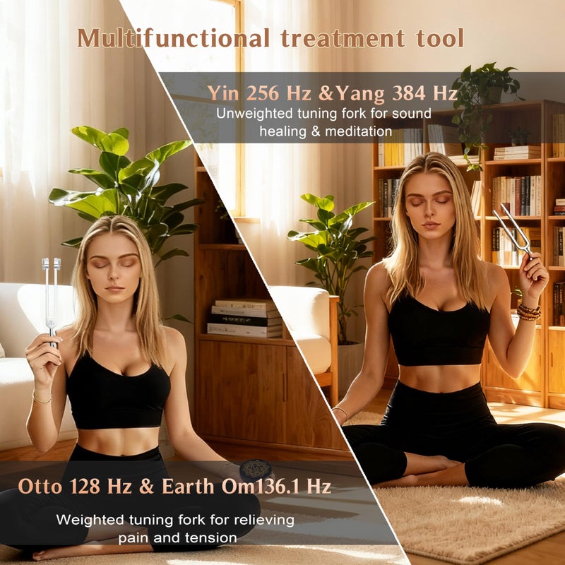 Lrowvenu Tuning Forks for Healing Set â€“ 128Hz, 136Hz, 256Hz, 384Hz. Body Tuning Forks Chakra Set, for Medical Sound Healing Therapy, Meditation, DNA Repair, Reiki Energy, Guitar Tune Fork - Image 4