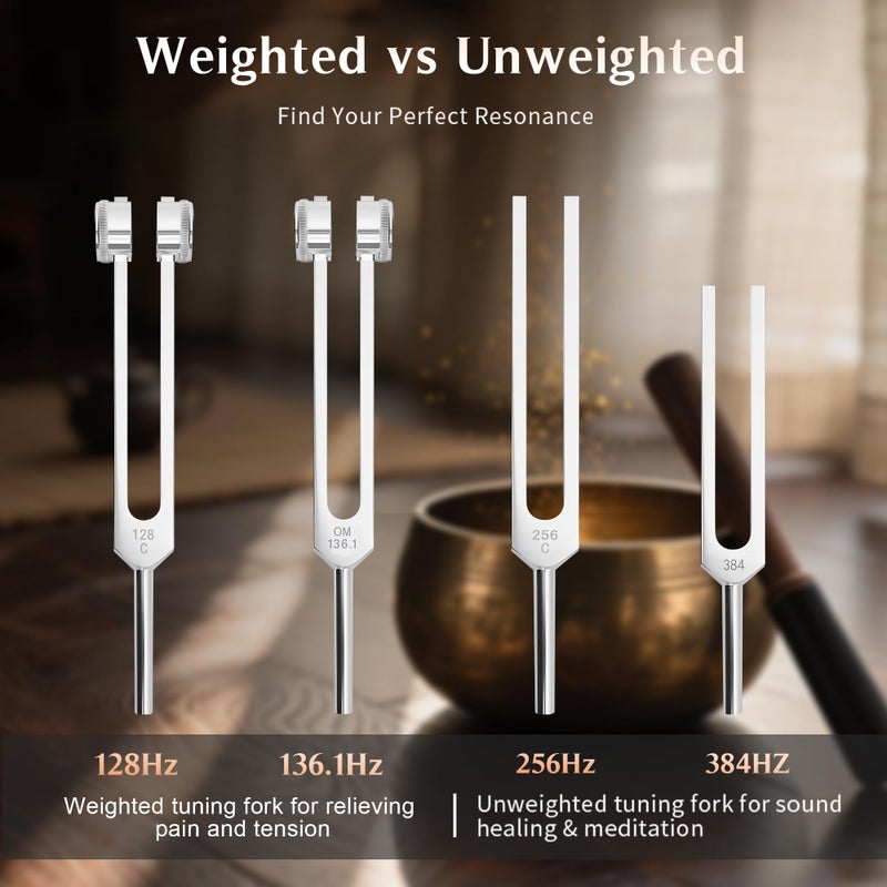 Lrowvenu Tuning Forks for Healing Set â€“ 128Hz, 136Hz, 256Hz, 384Hz. Body Tuning Forks Chakra Set, for Medical Sound Healing Therapy, Meditation, DNA Repair, Reiki Energy, Guitar Tune Fork - Image 5