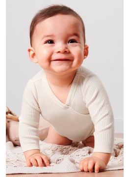Tchibo Toddlers Boy Ribbed Long Sleeve Bodysuits, Cream  - Image 1