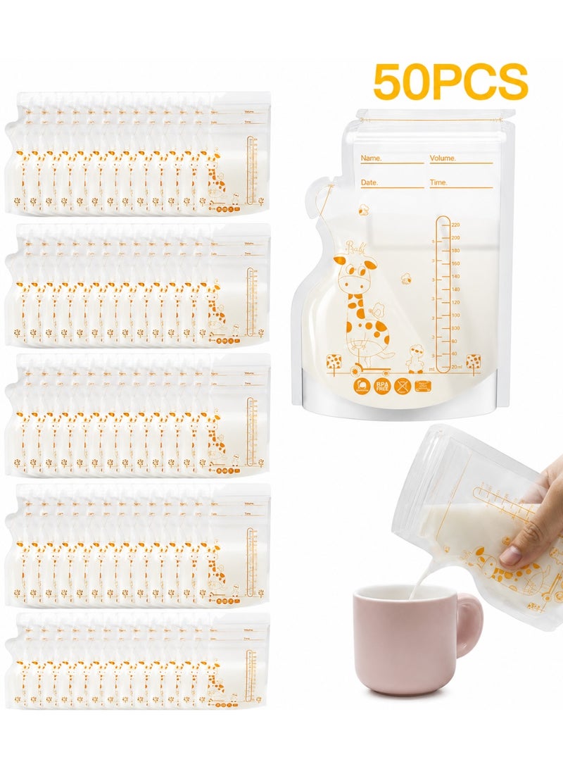 ColaBear 50Pcs 250ML Breastmilk Storage Bags for Breastfeeding Doubled Sealed Breast Milk Storing Bags BPA Free Self Standing Breastmilk Bags - Image 1