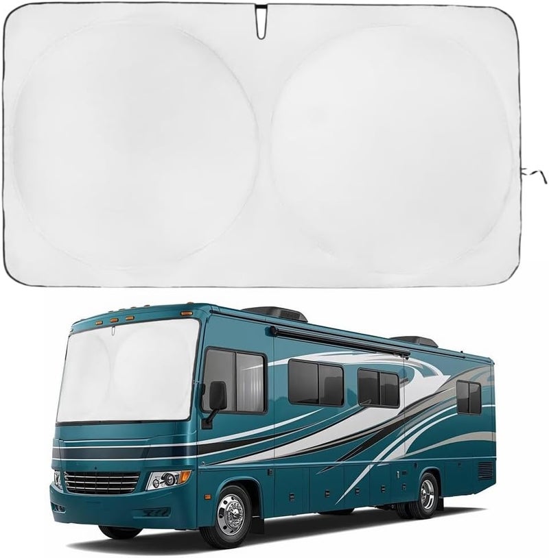 Windshield Sunshade for RV Class-A | Reflective Patented Sun Protection - Certified 99% UVR Block | Foldable Sun Cover | Automotive Sun Shades for Motorhome, Truck, Bus |Size 249x117cm - Image 1