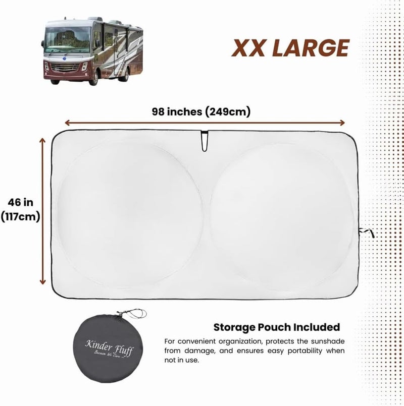 Windshield Sunshade for RV Class-A | Reflective Patented Sun Protection - Certified 99% UVR Block | Foldable Sun Cover | Automotive Sun Shades for Motorhome, Truck, Bus |Size 249x117cm - Image 3