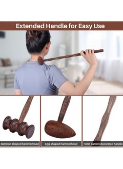 SYOSI Wood Hammer Self Massage Tools, 2 Pack Handheld Therapy Stick for Back and Neck, Ideal Self-Massage Gift for Seniors  - Image 2