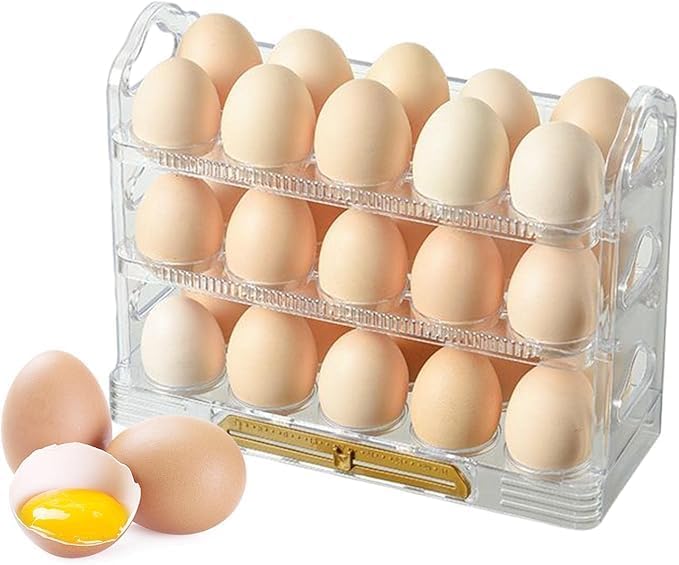 JAMBUVANTI 3Layer Flip Fridge Egg Storage Space Saving Refrigerator Egg Organizer Multicolor - Image 1