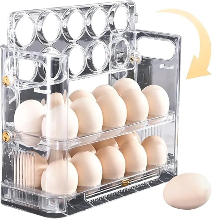 JAMBUVANTI 3Layer Flip Fridge Egg Storage Space Saving Refrigerator Egg Organizer Multicolor - Image 4