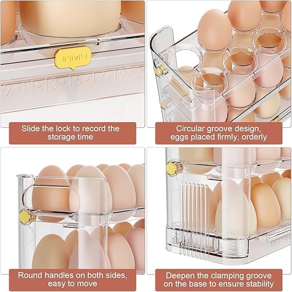 JAMBUVANTI 3Layer Flip Fridge Egg Storage Space Saving Refrigerator Egg Organizer Multicolor - Image 3