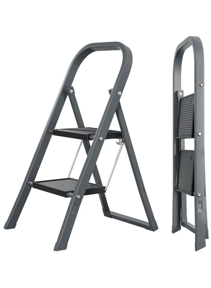EASYSPEED Escalera Plegable,Escalera 2 Peldaños,Antideslizante Escaleras Puede Soportar 150 kg,Acero Inoxidable Escalera Ligera y Portátil,Ideal para La... - Image 1