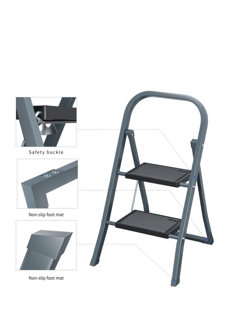 EASYSPEED Escalera Plegable,Escalera 2 Peldaños,Antideslizante Escaleras Puede Soportar 150 kg,Acero Inoxidable Escalera Ligera y Portátil,Ideal para La... - Image 3