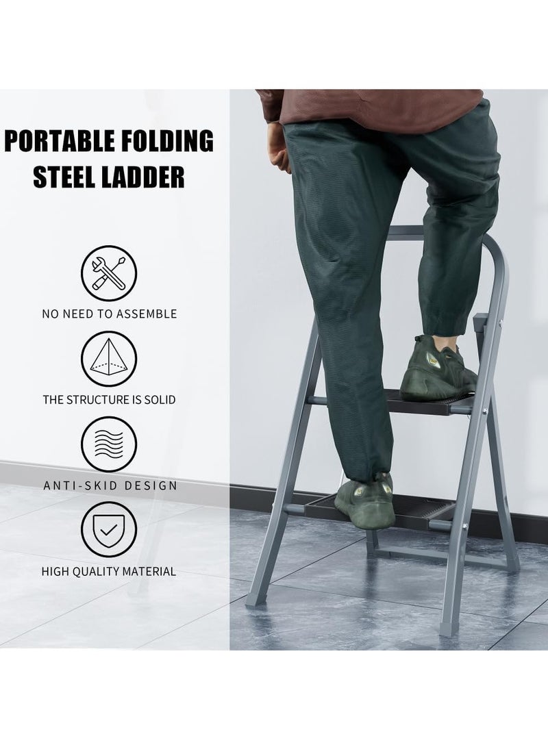 EASYSPEED Escalera Plegable,Escalera 2 Peldaños,Antideslizante Escaleras Puede Soportar 150 kg,Acero Inoxidable Escalera Ligera y Portátil,Ideal para La... - Image 5