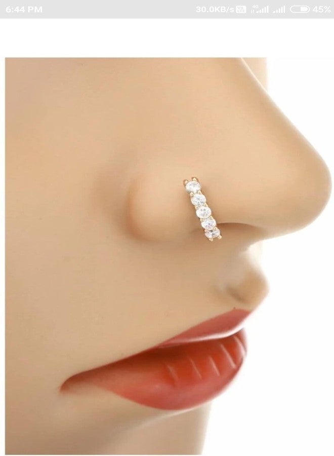 RENU CREATION House Of Common Diamond Gold-Plated Plated Metal, Alloy, Brass, Tungsten Nose Ring Gold::White - Image 2
