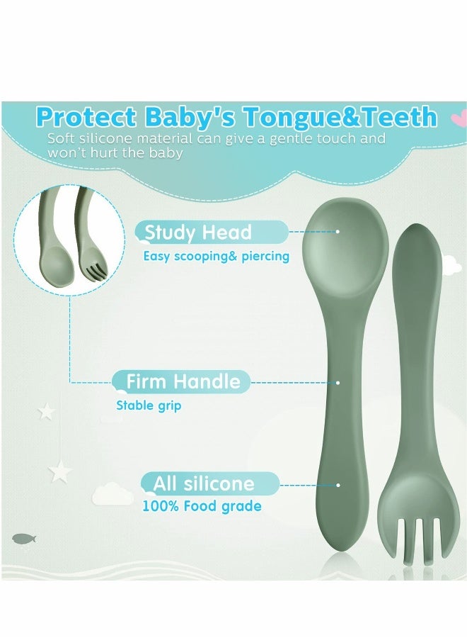 Baby Utensils, 6 Pieces Silicone Baby Feeding Forks and Spoons Set, Hot Safety First Stage Self Feeding Supplies Mini Kids Utensils for Over 6 Months Babies Boy Girl Toddlers First Stage - Image 4