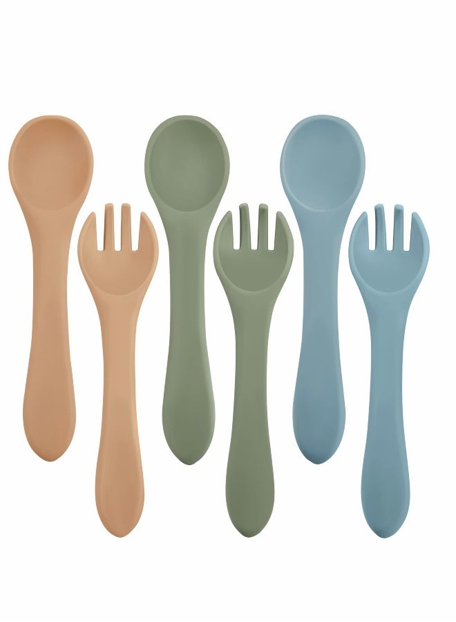 Baby Utensils, 6 Pieces Silicone Baby Feeding Forks and Spoons Set, Hot Safety First Stage Self Feeding Supplies Mini Kids Utensils for Over 6 Months Babies Boy Girl Toddlers First Stage - Image 1