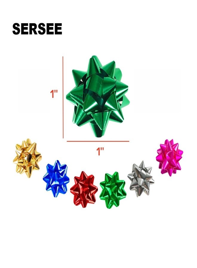 SERSEE 150pcs 1'' Mini Gift Bow, Tiny Self Adhersive Present Metallic Small Star Bows for Gift Box, Holiday Party Craft Birthday Christmas Packaging Wraping Decoration (1in - Image 2