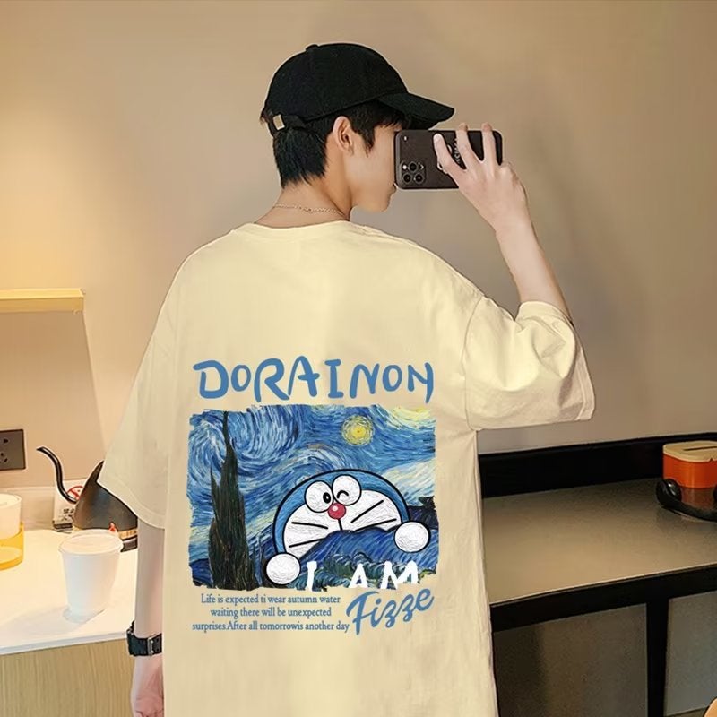 Doraemon T-shirt summer couple wear white T-shirt men's short sleeve American retro heavy fashion brand men's T-shirt - Image 5