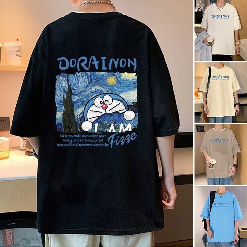 Doraemon T-shirt summer couple wear white T-shirt men's short sleeve American retro heavy fashion brand men's T-shirt - Image 3
