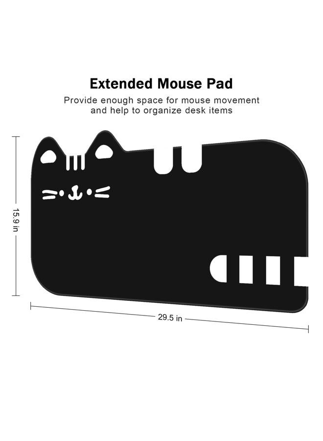 Dapesuom Large Gaming Mouse Pad, Extended Mousepad with Stitched Edges, Cute Anime Cat Keyboard Pad with Non-Slip Base, Big XXL Mouse Pads Desk Mat for Gamer, Office Accessories, 29.5x15.9in, Black - Image 2