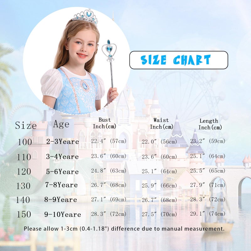 Benylion Princess Dress for Girls Kids Blue Princess Dress Halloween Cosplay Party Outfits Cinderella Dresses for Girls Birthday Gift Princess Puff Sleeve Tulle Dress 5-6X, Light Blue - Image 5