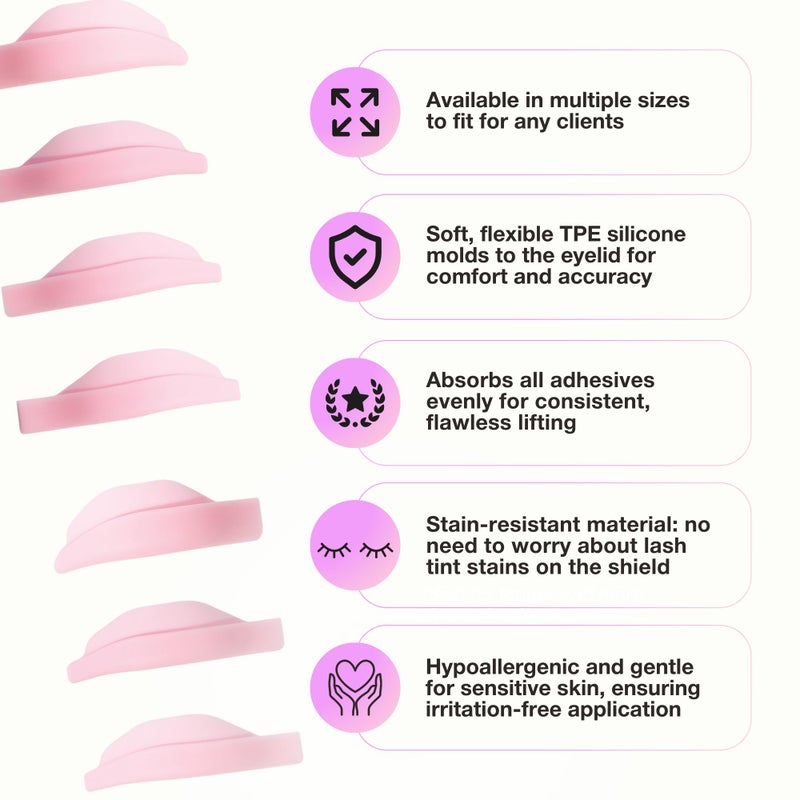 Curacoro Lash Lift Rods, 14 Pcs/7 Sizes Lash Lift Shields, Lash Lift Pads for Eyelash Curling and Lifting, Reusable Silicone Lash Rods For Eyelash Perm Lamination - Image 2