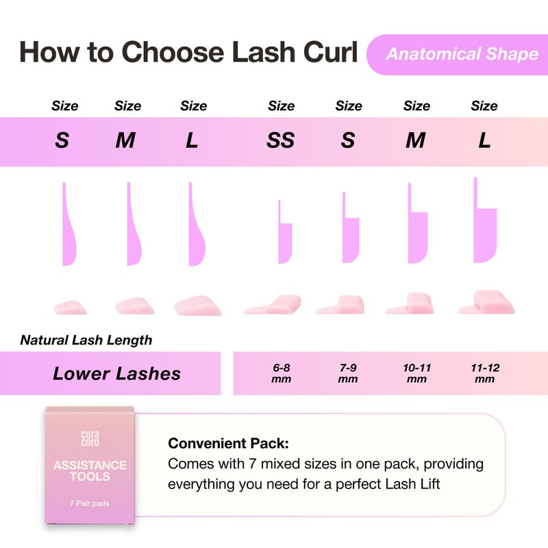 Curacoro Lash Lift Rods, 14 Pcs/7 Sizes Lash Lift Shields, Lash Lift Pads for Eyelash Curling and Lifting, Reusable Silicone Lash Rods For Eyelash Perm Lamination - Image 5