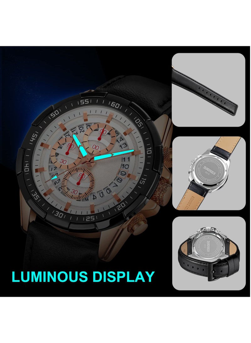 KASTWAVE Mens Watches, Analog Quartz Watch, Chronograph, Waterproof, Elegant Gifts, for Men Leather Strap Wrist Watches and Business Casual Wrist Watch for Men - Image 4
