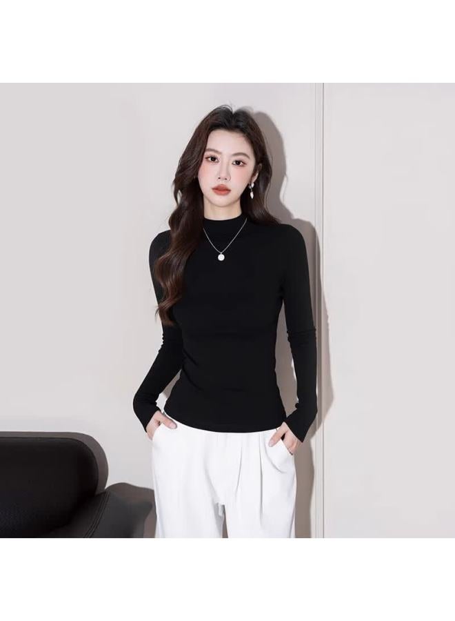 Don't speak Bieyu Women's Half Turtleneck Slim Fit Thin Knit Long Sleeve Top Autumn Winter White M - Image 3