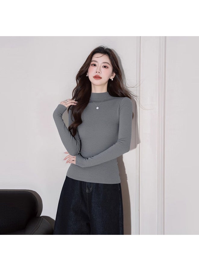 Don't speak Bieyu Women's Half Turtleneck Slim Fit Thin Knit Long Sleeve Top Autumn Winter White M - Image 1