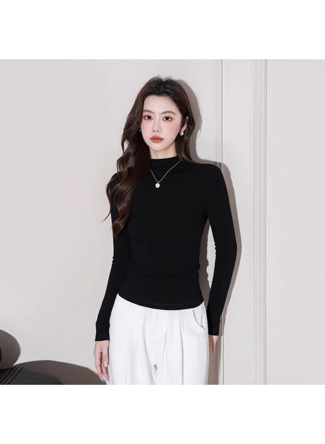 Don't speak Bieyu Women's Half Turtleneck Slim Fit Thin Knit Long Sleeve Top Autumn Winter White M - Image 2