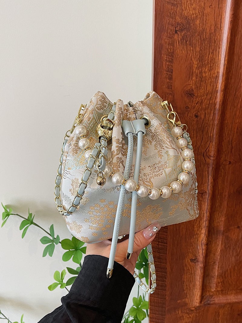 New Chinese Embroidered Bucket Small Fragrant Style Pearl Chain National Style Portable Hanfu Southeast Asia Shoulder Crossbody Bag - Image 5