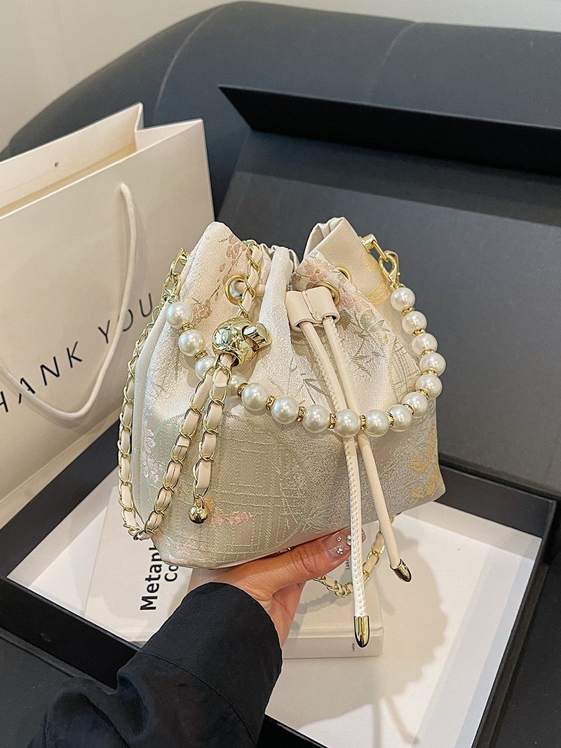 New Chinese Embroidered Bucket Small Fragrant Style Pearl Chain National Style Portable Hanfu Southeast Asia Shoulder Crossbody Bag - Image 2
