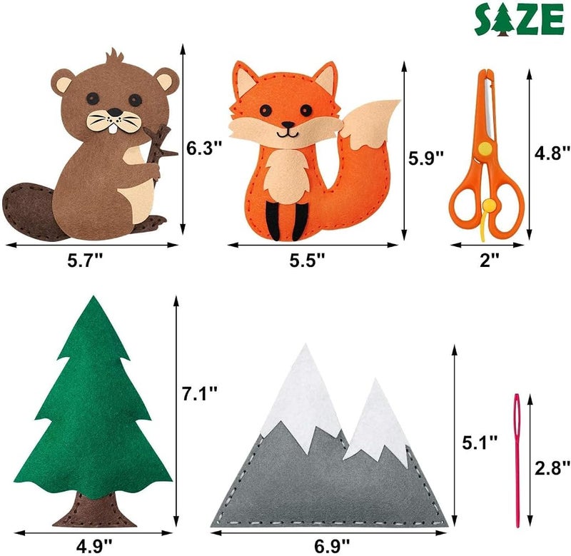 Joyzzz Sewing Kit For Kids, 12 Pre-Cut Felt Animals, 32 Accessories, 6 Threads, Safe Plastic Needles, Scissors, Cotton Stuffing, Make Your Own Plush Toy Craft Set for Boys and Girls - Image 5