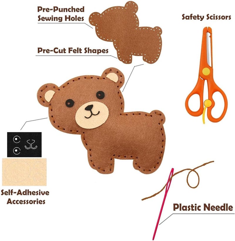 Joyzzz Sewing Kit For Kids, 12 Pre-Cut Felt Animals, 32 Accessories, 6 Threads, Safe Plastic Needles, Scissors, Cotton Stuffing, Make Your Own Plush Toy Craft Set for Boys and Girls - Image 4