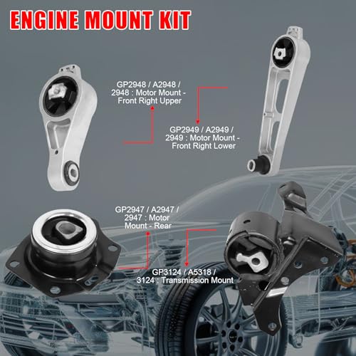 zaygyize 4 Pcs Engine Motor Mount and Transmission Mount Set Compatible with Dodge Neon 2003 2004 2005 20L Automatic Transmission A2949 A2948 A2947 A5318 - Image 3